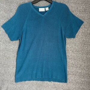 Madison Studio Women’s Silk Teal V-Neck Sweater Sz L